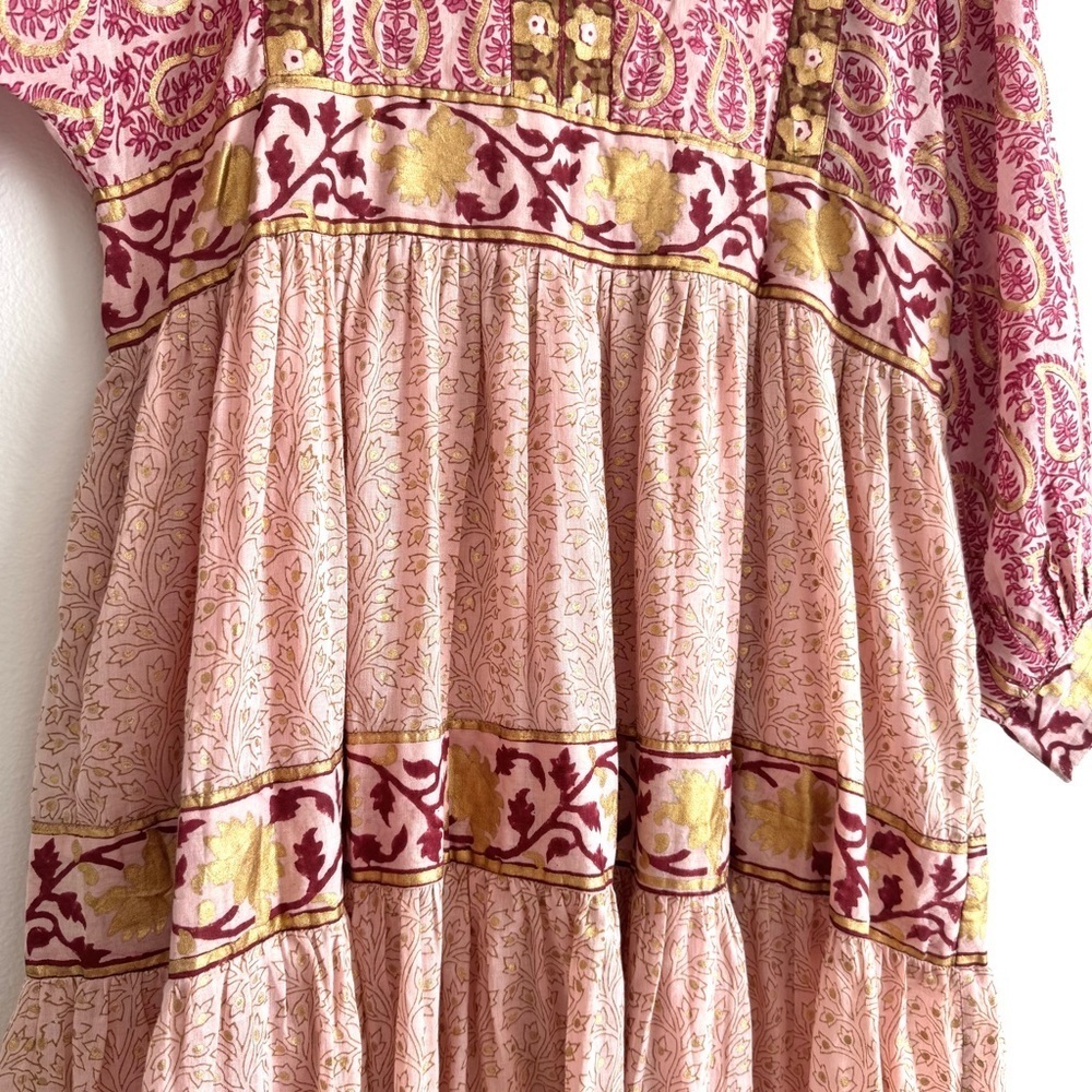 Oliphant Pink Paisley Maxi Dress with Gold Accents - Picture 9 of 12